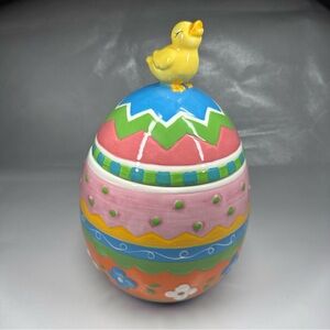 David’s Cookies 11.5” Easter Egg Ceramic Cookie Jar Chick Lid Spring Decor